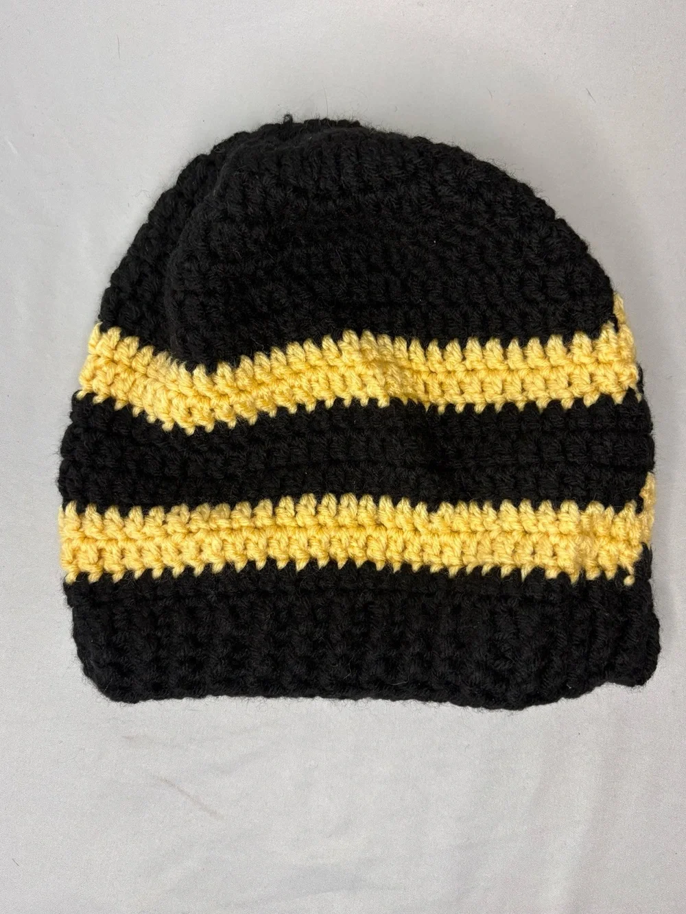 Black and Yellow Striped Crochet Beanie